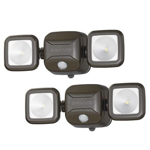 Beams MB3000 High Performance Wireless Battery Powered Motion Sensing LED Dual Head Security 500 Lumen Spotlight, Brown, 2-Pack