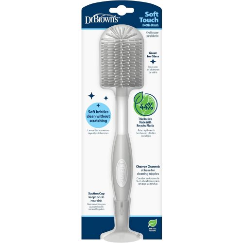 Dr. Brown's Soft Touch No Scratch Baby Bottle Cleaning Brush, Nipple Cleaner and Suction Cup Base for Easy Storage, BPA Free, grey