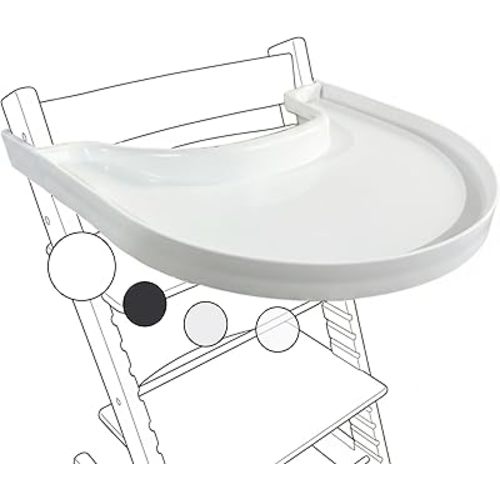 High Chair Tray for Stokke Tripp Trapp - White - No Baby Set Needed. Suction Surface. Snap-on. BPA Free.