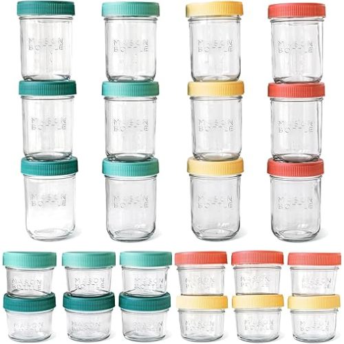4oz & 8oz Mason Jars Breastmilk Storage Bundle - Reusable Glass Baby Food Jars with Lids - Airtight, Stackable, Freezable Glass Baby Food Containers, Milk Container for Baby Formula
