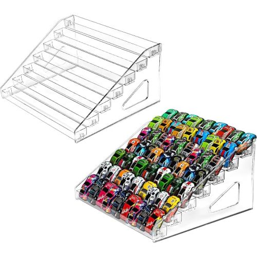 2-Pack Clear 7 - Tier Acrylic Toy Car Display Shelf for Hot Wheels – Holds 120+ 1:64 Scale Toy Cars, Desktop, or Freestanding Organizer for Collectors