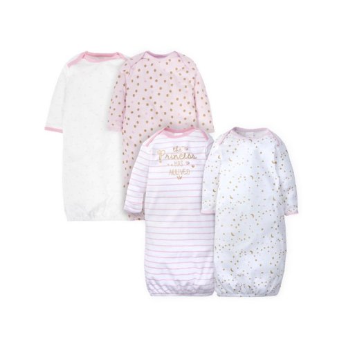 Gerber Baby Girls Lap Shoulder Gowns with Mitten Cuffs, 4-Pack