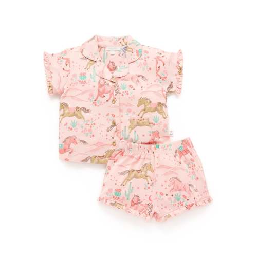 Pink Desert Horses Button Up PJ Set - Kids Sleepwear - Purebaby - Purebaby