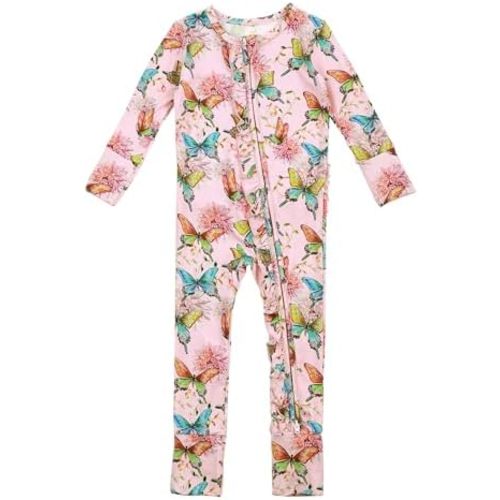 Bamboo Viscose Baby Girl Footless Pajamas Ruffled Baby Sleepers with 2 Way Zipper