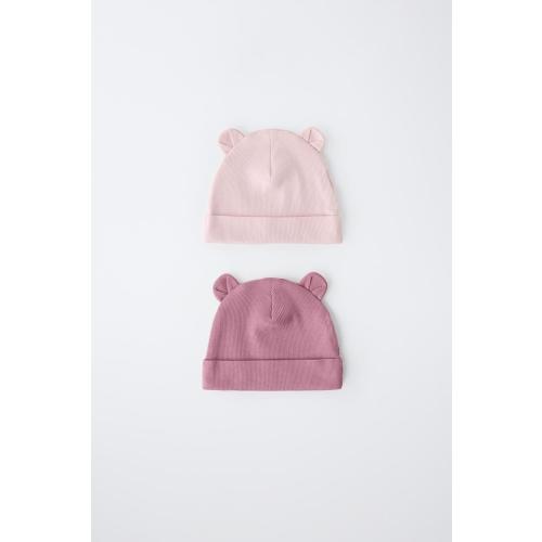 2-PACK RIBBED BEANIES WITH EARS - Pink | ZARA United States