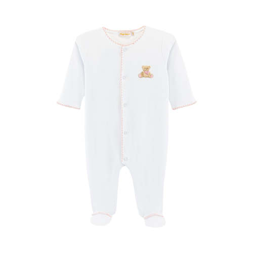 Teddy Bear Embroidered Footie - Pink