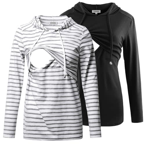 GINKANA Women's Nursing Hoodie Sweatshirt Long Sleeves Breastfeeding Maternity Tops Casual Clothes