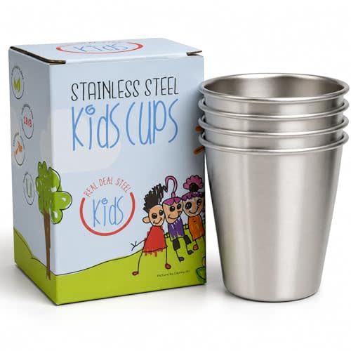 Real Deal Steel Kids Cups, Non-Toxic, BPA Free, 10oz, Set of 4 (Natural Stainless Steel)