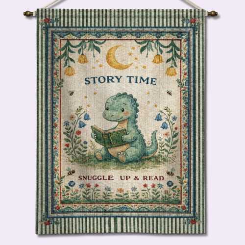 Dragon Nursery Woven Blanket, Vintage Children’s Bedroom Decor, Kids Reading Wall Art