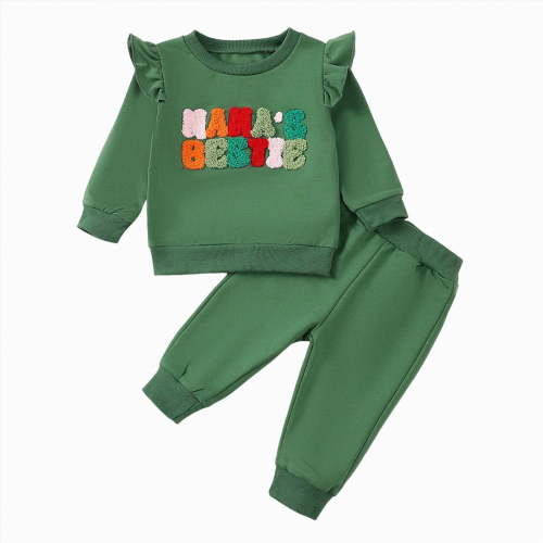 Xyant Toddler Girl Fall Winter Clothes Cute Letter Embroidery Long Sleeve Pullover Sweatshirts Pants Outfit for Toddler Girls (Dark Green,18-24 Months)