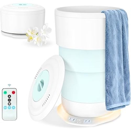 ladate 25L Foldable Towel Warmer Bucket, 212℉ Fast Heated Towel Warmers for Bathroom, Offers Custom Fragrance & Ambient Light for Home Spa, Auto Shut-Off, 3 Timers, Fits 2 Towels, Blanket, Bathrobe