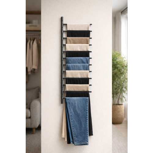 Movable Wall Mounted Metal Hanger – Scarf, Shawl, Towel, Pants and Tie Organizer – Space Saving Multi-Purpose Rack