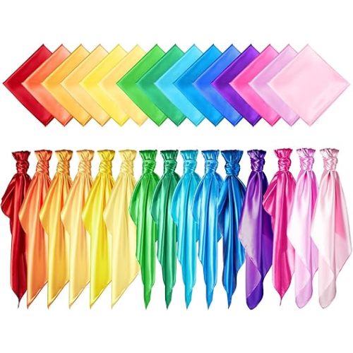 Geyoga 9 Pcs Fabric Play Scarves Rainbow Play Dance Scarves Creative Pretend Juggling Dress 35 x 35 Inch