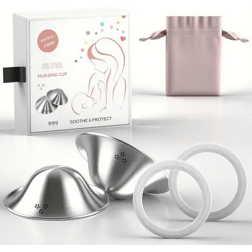 luxury little Silver Nursing Cups for Breastfeeding Moms, Pure 999 Sliver Nipple Shield, Comfortable Lactation Care for Postpartum Nursing Moms, Breastfeeding Essential, Easy to Clean & Reuse, Large