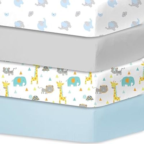 Little Grape Land Crib Sheets for Boys Girls,Baby Crib Sheets Fitted 4PK for Standard Crib and Toddler Bed Mattress,52"x28"Soft Breathable Microfiber Crib Mattress Cover with Cute Patterns(Animal)