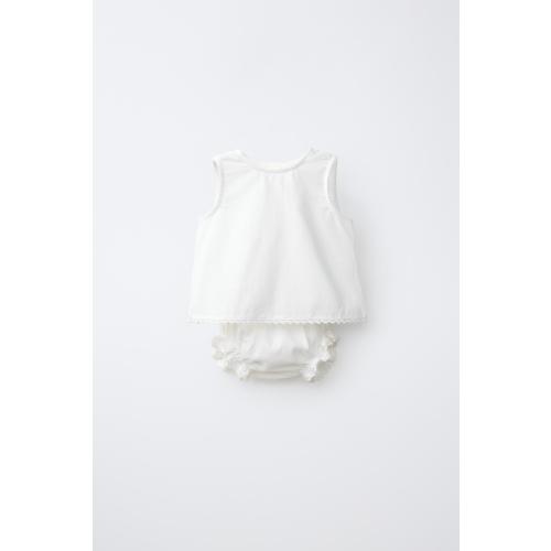 Linen and Cotton Lace Blouse and Bloomer Set