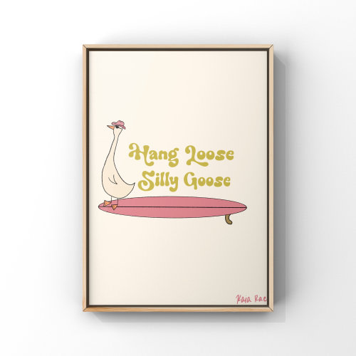 Hang Loose Silly Goose Surfing Cowboy Art Print: Quirky Surf Wall Art