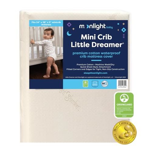 Moonlight Slumber Little Dreamer Mini Crib Mattress Cover - 100% Waterproof and Hypoallergenic - Fits 24"x 38"x 5" - Mattress Not Included