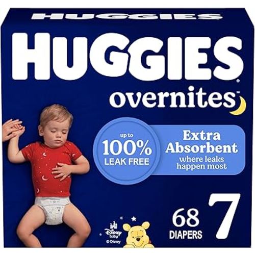 Huggies Size 7 Overnites Baby Diapers: Overnight Diapers, Size 7 (41+ lbs), 68 Ct (2 Packs of 34), Packaging May Vary
