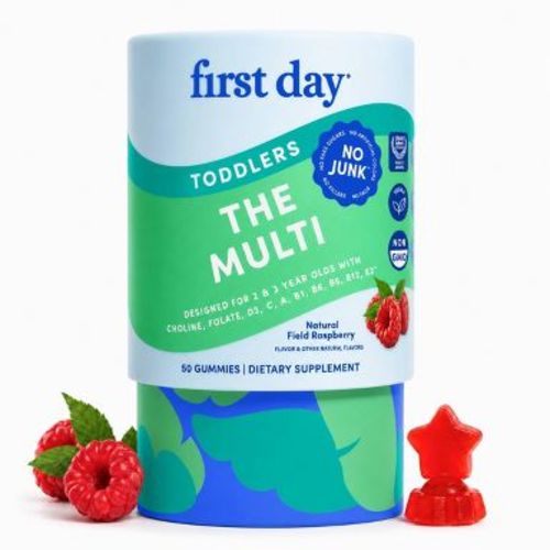 First Day Toddlers' Daily Multivitamin Gummies for Ages 2-3 with Folate, Vitamin A, C, D3, K2, B1, B6, and B12&nbsp;- 50ct