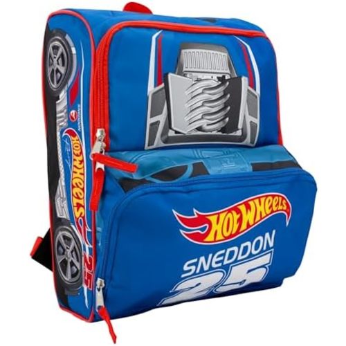 AI ACCESSORY INNOVATIONS Hot Wheels Blue Sneddon #25 Twinduction Race Car Shaped 14” Mini Backpack, Kids School Bag, Blue