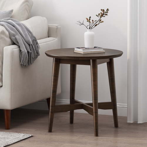 Noble House Hiland Round Wood End Table for Living Room, Brown