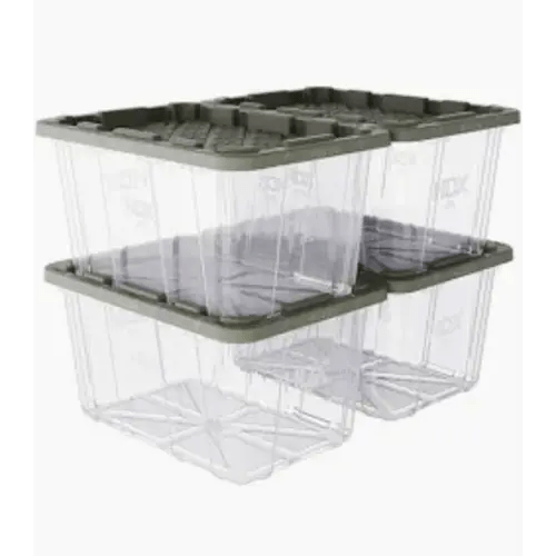 27 gal. Clear Tough Tote with Army Green Lid-4 Pack