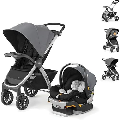 Chicco Bravo 3-in-1 Trio Travel System, Bravo Quick-Fold Stroller with KeyFit 30 Infant Car Seat and Base, Car Seat and Stroller Combo | Camden/Black