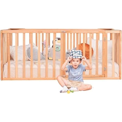 BUSY WOOD Montessori Bed for Toddlers - Toddler Floor Bed Twin - Montessori Bed Full - Floor Beds for Toddlers 1-4 Years - Queen Bed, King, Small Size Bed - Made in Europe (Model 20)