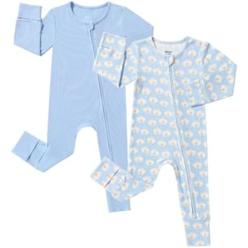 Bafeicao Bamboo Viscose Baby Girl Pajamas Romper Soft Ribbed 2 Way Zipper sleepers Long Sleeve Footless Pjs