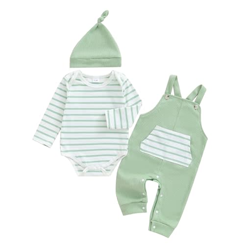 Baby Boy Fall Outfit Football Letter Rugby Romper Striped Pants+Hat | Baby Boy Fall rugby Print Long Sleeve Romper + Striped Pants + Hat 3-piece Set In Soft Cotton Blends, Sizes 0–18 Months