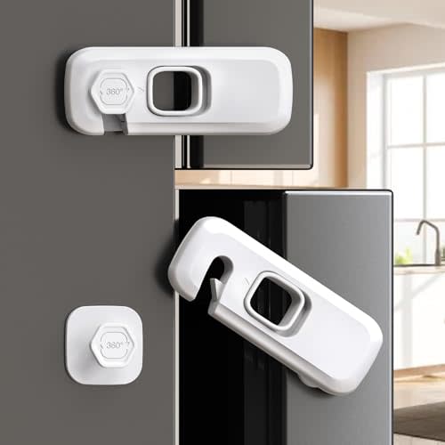 5 Pack Fridge Locks for Kids, QYESWHSR Child Proof Refrigerator Lock with Sticky Adhesive Pads, Fridge Child Locks, RV Refrigerator Door Latch, Oven Lock Safety to Keep Door Closed White