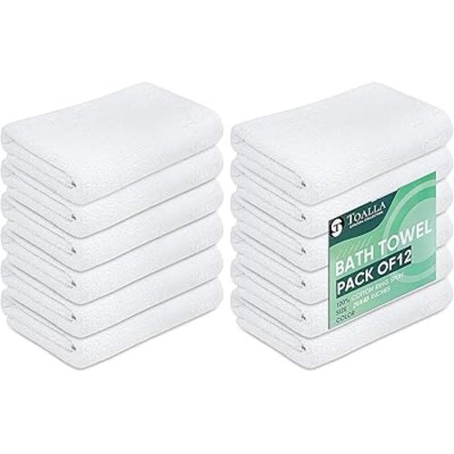 (Pack of 12 White Bath Towels Bulk 20x40 Inches -100% Cotton Economy Cheap Bath Towels for Commercial Uses, Gym, Salon, Spa & Hair -Lightweight Bath Towels Quick Drying -Bath Towels Sets Bulk