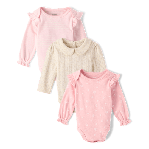 Baby Girls Snowflake Flutter Bodysuit 3-Pack - Multi