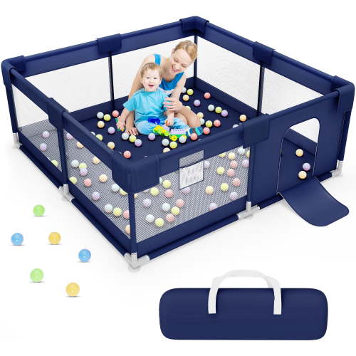 babyeap Baby Playpen, 50x50 Inch Play Yards for Toddlers, Mesh Fabric, Navy Blue