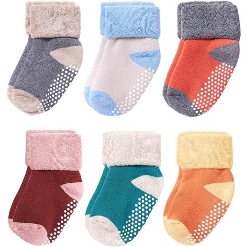 VWU Baby Toddler Kids Ankle Crew Socks with Grips Unisex Warm Thick Cotton Winter Socks 0-10 Years 6/8 Pack