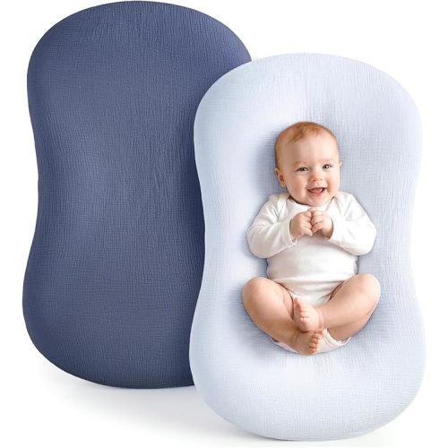 Termichy Muslin Baby Lounger Covers: 30x20" Fitted for Snuggle Me Lounger | Soft Boho Floral Baby Nest Slipcover - Breathable Newborn Nursery Decor - Removable & Machine Washable for Spit-up & Drool