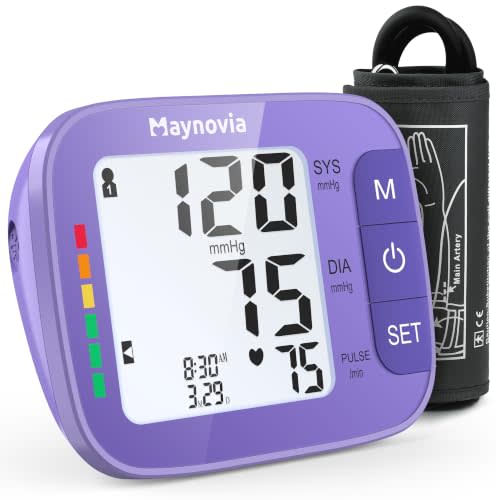 Upper Arm Blood Pressure Monitor, 8.6-16.5 in Cuff, Purple | Backlit LCD, one-button use, 2-user memory, 120 readings, irregular heartbeat detection, AAA or USB power, adults, home use