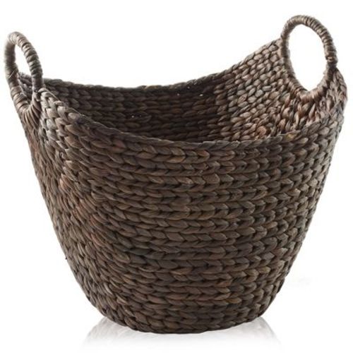 Casafield Large Boat Basket with Handles - Espresso, Water Hyacinth Woven Storage Tote for Blankets, Laundry, Bathroom, Bedroom, Living Room
