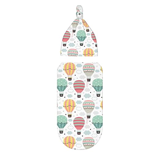 Hot Air Balloon Baby Stuff Newborn Baby Swaddle Blanket Wrap Blanket Soft Stretchy Sleep Sack with Beanie Hat Set Gifts for Infant Boy Girl