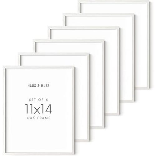 HAUS AND HUES White Oak Wood 11x14 Picture Frames - Set of 6, Modern Frames for Posters and Gallery Walls