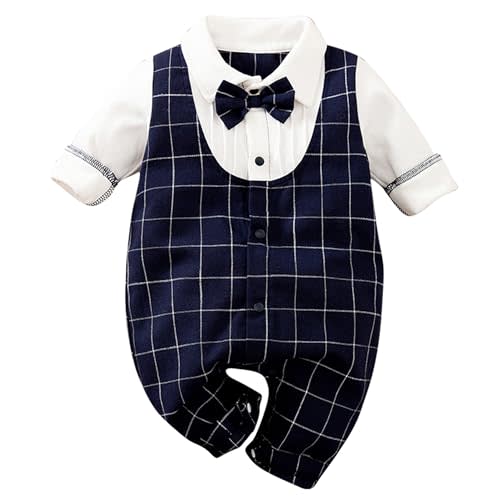 HUAANIUE Newborn Baby Boys Gentleman Romper One Piece Long Sleeve Bowtie Outfit Formal Wear Tuxedo Suit