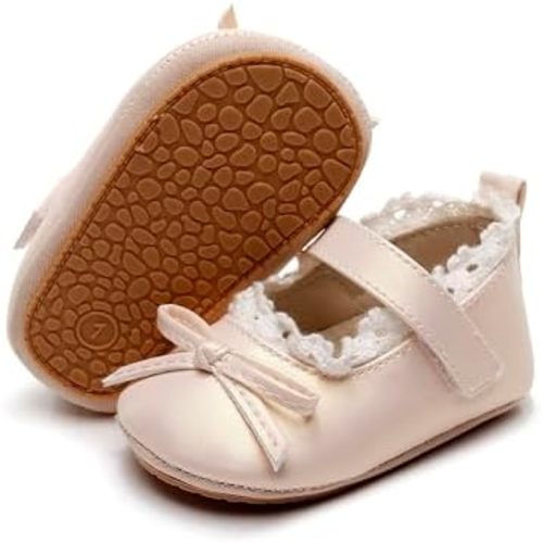 HONGTEYA Infant Baby Girls Mary Jane Flats Non Slip for Toddler First Walkers Soft Sole PU Leather Crib Shoes Sneaker Wedding Party Christmas Princess Dress Shoes Baby Moccasins Girls