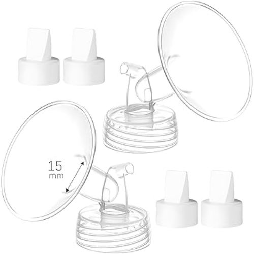 15mm Breast Pump Parts Replacement Kit Compatible with Spectra S1 S2, Flange & Duckbill Valve Set, BPA Free Accessories, 6 Pack
