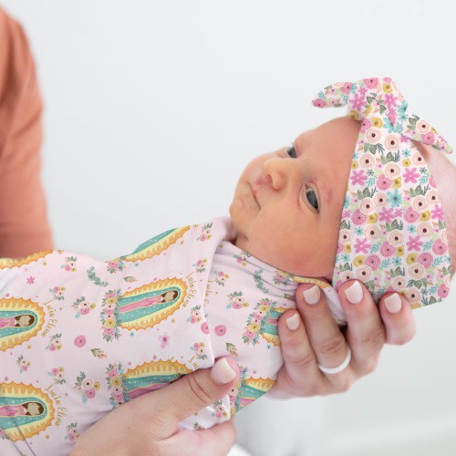 Personalized Virgen de Guadalupe Swaddle Set: Catholic Newborn Gift