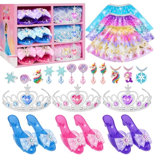 Tlooe Princess Dress Up for Girls, Dress Up Clothes for Girl with Princess Shoes, Toddler Girls Boutique, Pretend Play Gifts for Little Girl Aged 3-6 Years Old