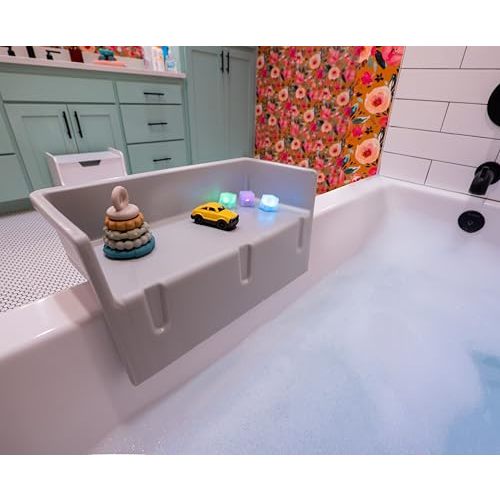 Tub Topper® Mini Bathtub Splash Guard for Kids - Compact Bath Splash Guard & Tub Play Shelf - Easy to Remove, Store & Clean - Patented Lip Design, Non-Silicone, BPA-Free, Made in USA (Gray)