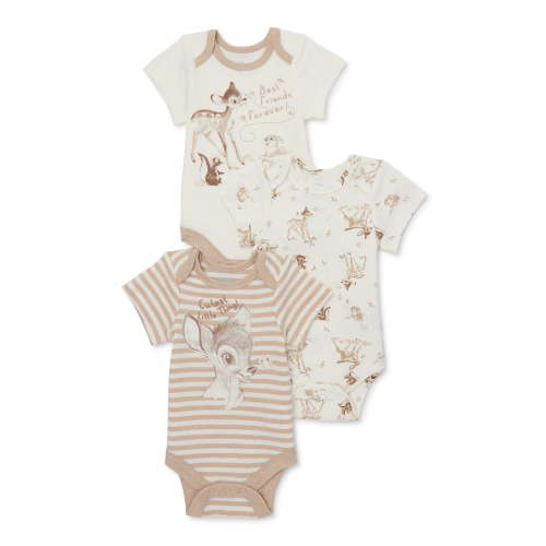 Disney Baby Wishes + Dreams Bambi Infant Baby Short Sleeve Bodysuits, 3-Pack, Sizes Newborn-12 Months