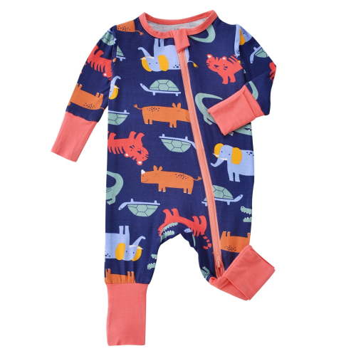 Weebloom Baby Boy Girl Pajamas Footless Bamboo Long Sleeve Bodysuit Zip Up Soft Comfortable Home Outfits 3-24 Months Sleepwear Loungewear Pjs Sleepers Romper Onesie Navy 3-6 Months