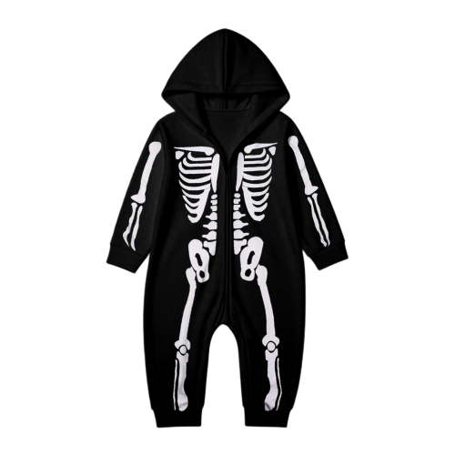 FEIFLY Baby Jumpsuit Halloween Skeleton Themed Parties Hood Cartoon Onesie Family Matching Romper Holiday Loungewear Homewear For Daily Wear And Party